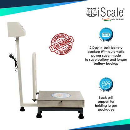 iScale ISP-50S Capacity 50kg x 5g Accuracy,Electronic Weighing Scale with Front Back Double Display, SS Pan,14x14" with RS232 Serial port for computer connectivity & continues data transmission