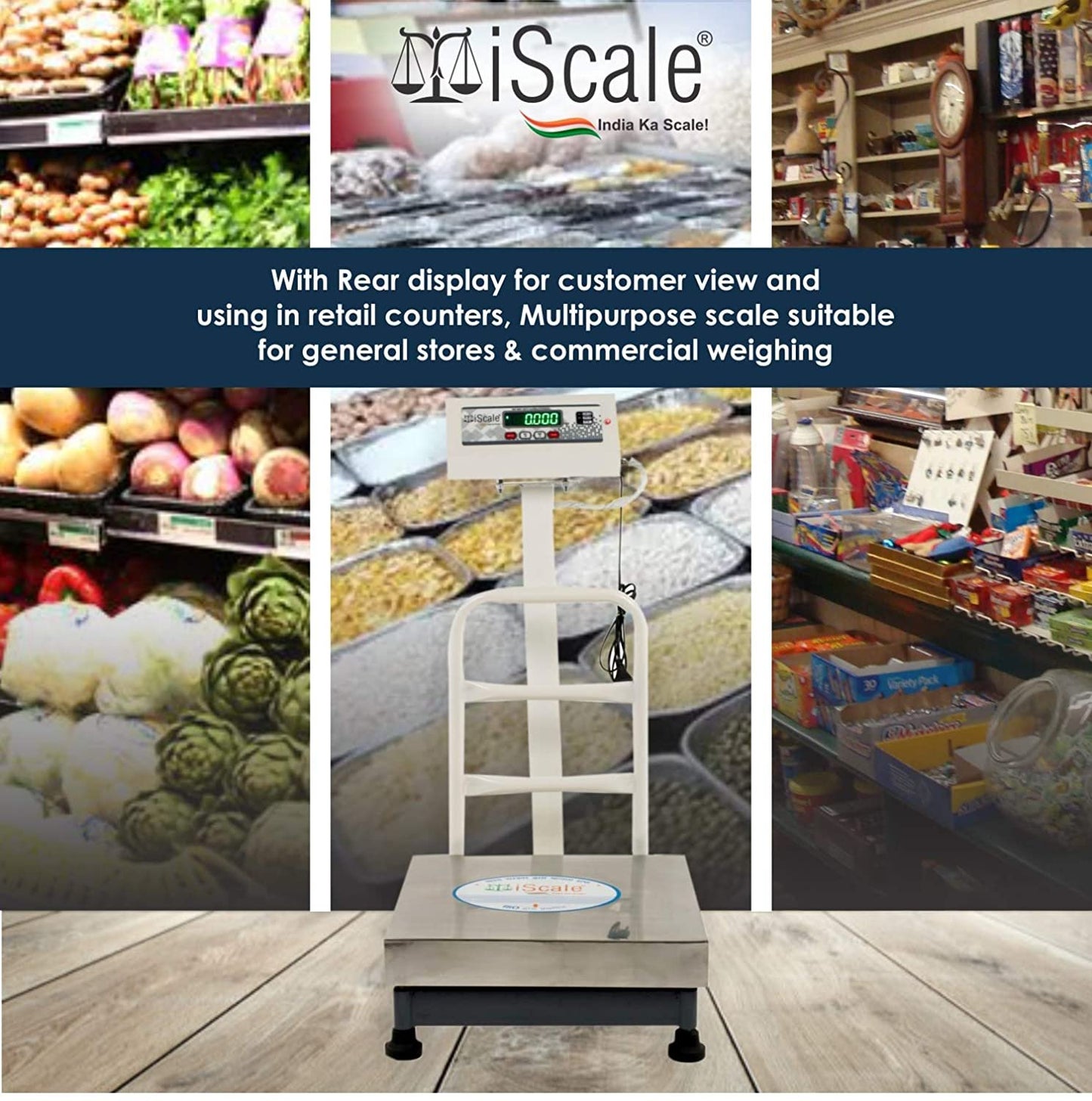iScale ISP-50S Capacity 50kg x 5g Accuracy,Electronic Weighing Scale with Front Back Double Display, SS Pan,14x14" with RS232 Serial port for computer connectivity & continues data transmission