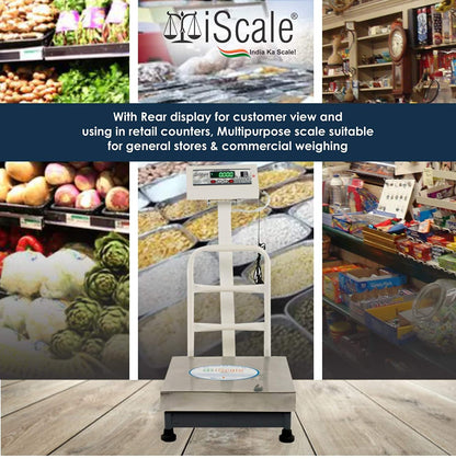 iScale ISP-50S Capacity 50kg x 5g Accuracy,Electronic Weighing Scale with Front Back Double Display, SS Pan,14x14" with RS232 Serial port for computer connectivity & continues data transmission