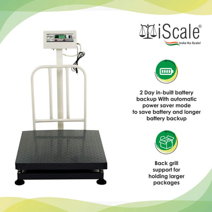 iScale ISP-500M Capacity 500kg x 50g Accuracy,Electronic Weighing Scale with Front Back Double Display, MS Pan,24x24" with RS232 Serial port for computer connectivity & continues data transmission