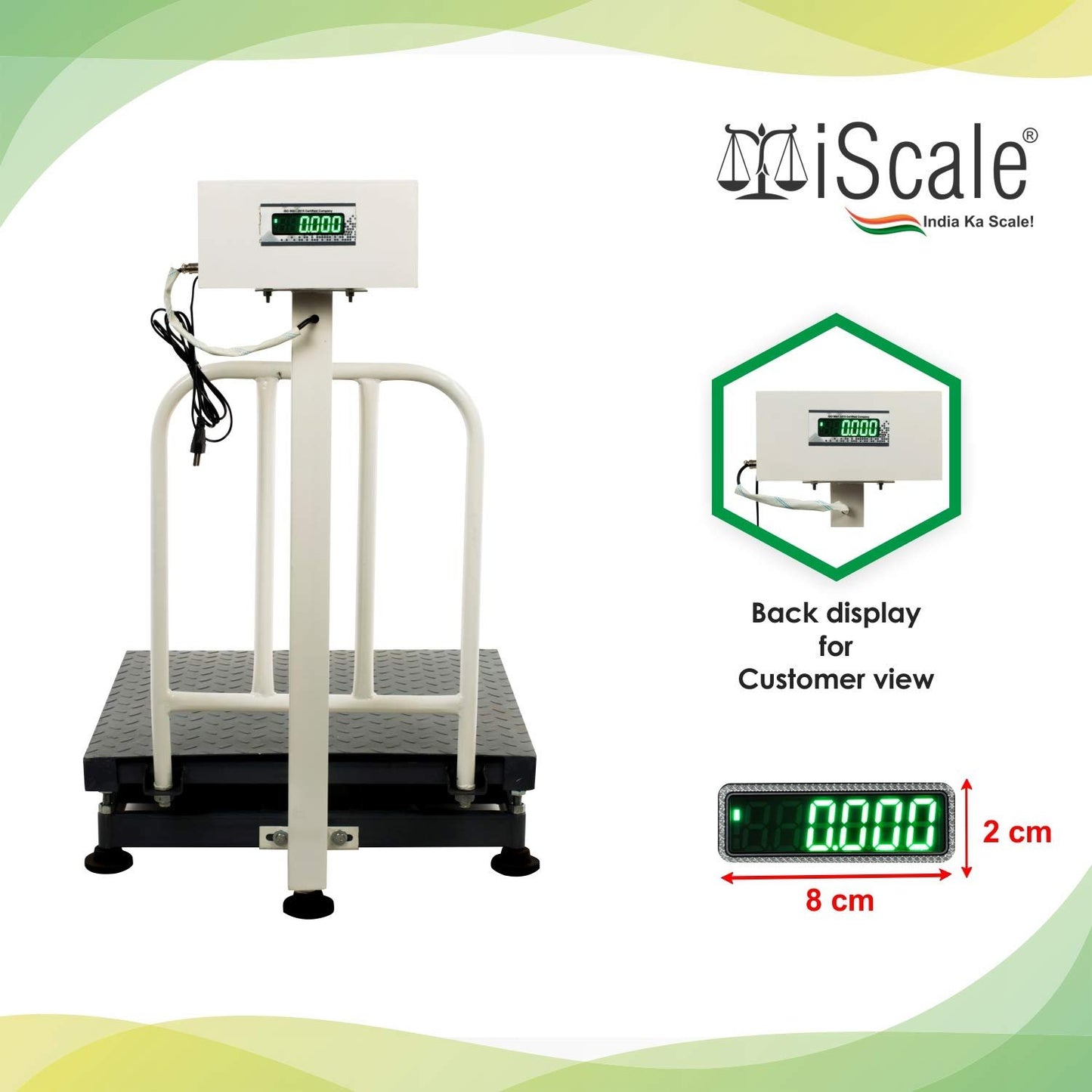 iScale ISP-500M Capacity 500kg x 50g Accuracy,Electronic Weighing Scale with Front Back Double Display, MS Pan,24x24" with RS232 Serial port for computer connectivity & continues data transmission