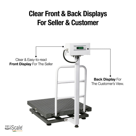 iScale ISP-500M, 500kg x 20g platform scale, 600x600mm MS Pan, Front & Back Green Display, Chargeable