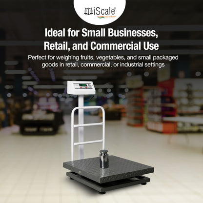 iScale ISP-300M, 300kg x 50g platform scale, 600x600mm MS Pan, Front & Back Green Display, Chargeable