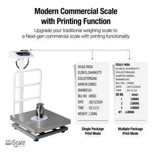 iScale P-200S, 200kg x 20g Weight Slip Printing Platform Scale, 500x500mm SS Pan, Initial Calibration Certificate, Chargeable