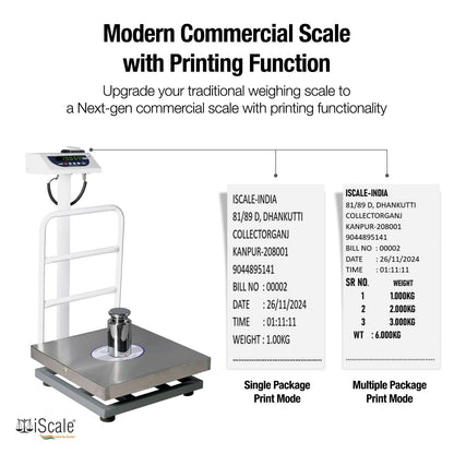 iScale P-200S: 200kg x 20g Commercial Scale with Weight Slip Printing by Built-in Thermal Printer, 500x500mm Stainless Steel Pan, Calibration Certificate Included