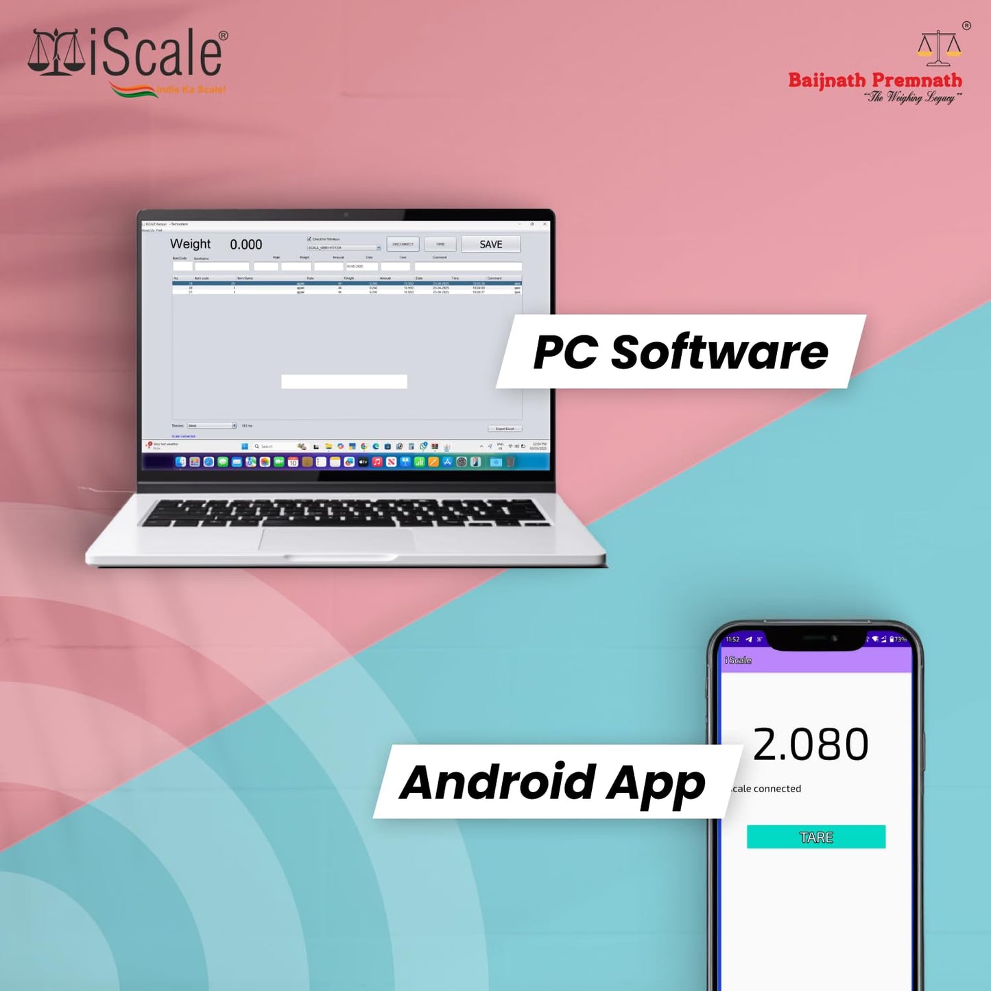 iScale W-150s Wireless Weighing Scale 150kg, 20g Accuracy | 450x450mm SS Platform | PC & Android App | OIML & ISO Certified | Maintenance-Free Weight Machine for Shop, Industrial & Commercial Use