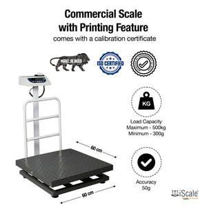 iScale P-500M, 500kg x 50g Weight Slip Printing Platform Scale, 600x600mm MS Pan, Initial Calibration Certificate, Chargeable