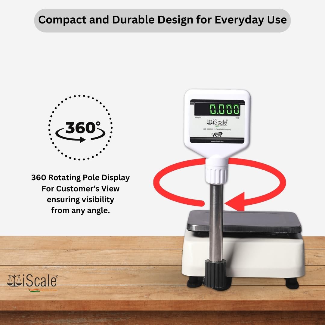 iScale i-04P, 30kg x 1g commercial scale with stamp & certificate, 175x225mm SS Pan, Front & Back Green Display, Rechargeable