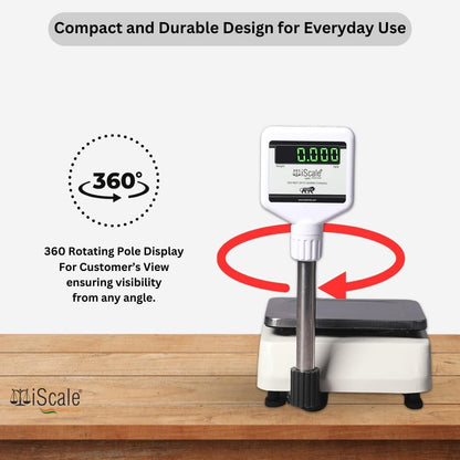 iScale i-04P, 30kg x 1g commercial scale with stamp & certificate, 175x225mm SS Pan, Front & Back Green Display, Rechargeable