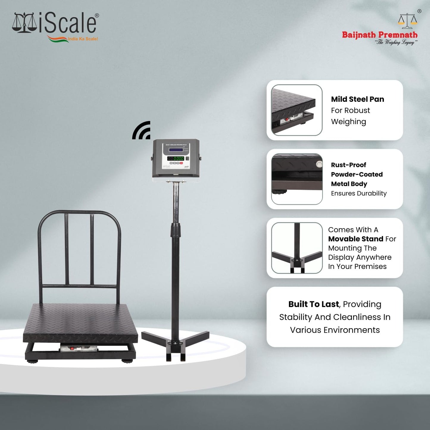 iScale W-500m Wireless Weighing Scale 500kg, 50g Accuracy | 600x600mm MS Platform | PC & Android App | Industrial & Commercial Use
