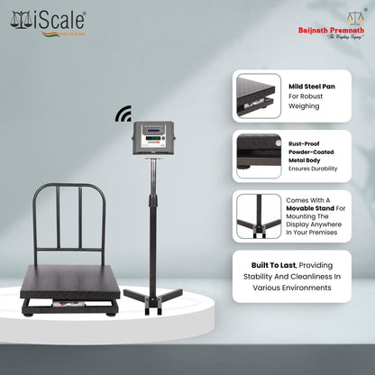 iScale W-500m Wireless Weighing Scale 500kg, 50g Accuracy | 600x600mm MS Platform | PC & Android App | Industrial & Commercial Use