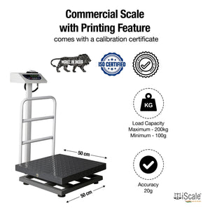 iScale P-200M, 200kg x 20g Weight Slip Printing Platform Scale, 500x500mm MS Pan, Initial Calibration Certificate, Chargeable