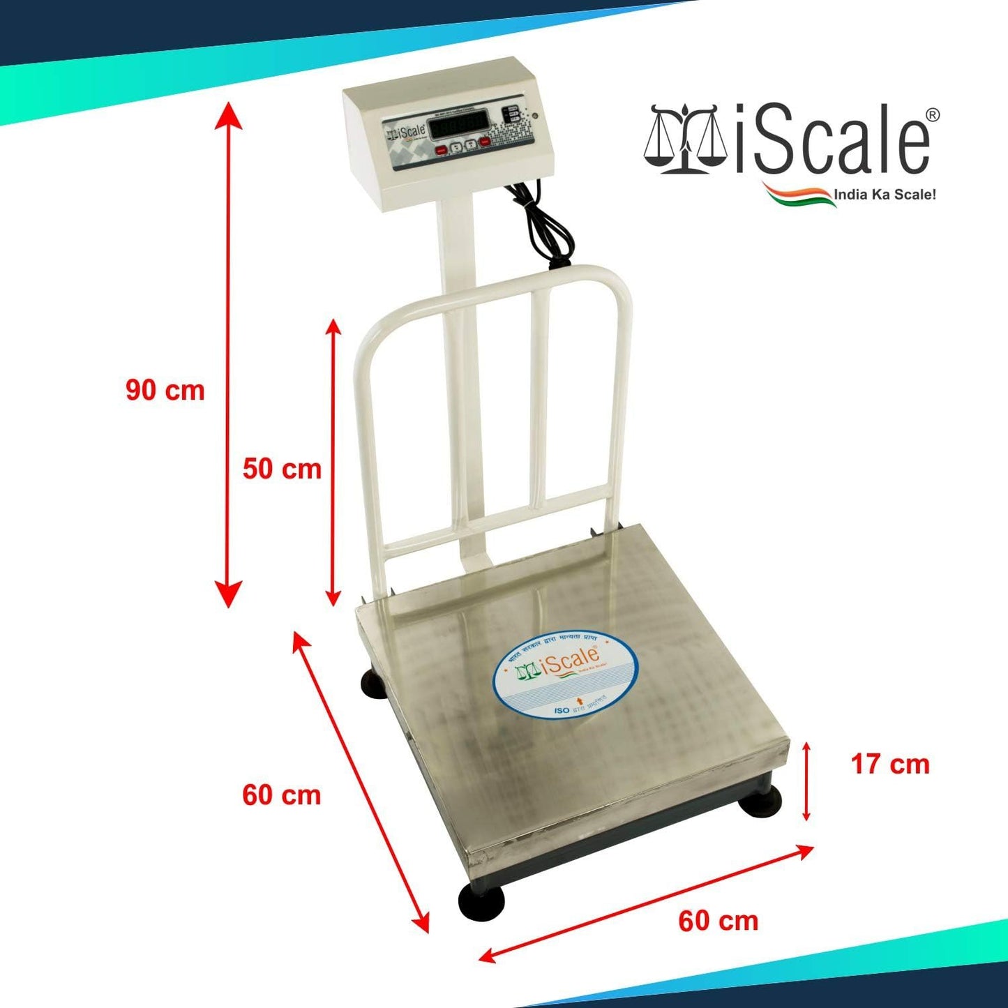 iScale ISP-300S, 300Kg x 20g platform scale, 600x600mm MS Pan, Front & Back Green Display, Chargeable