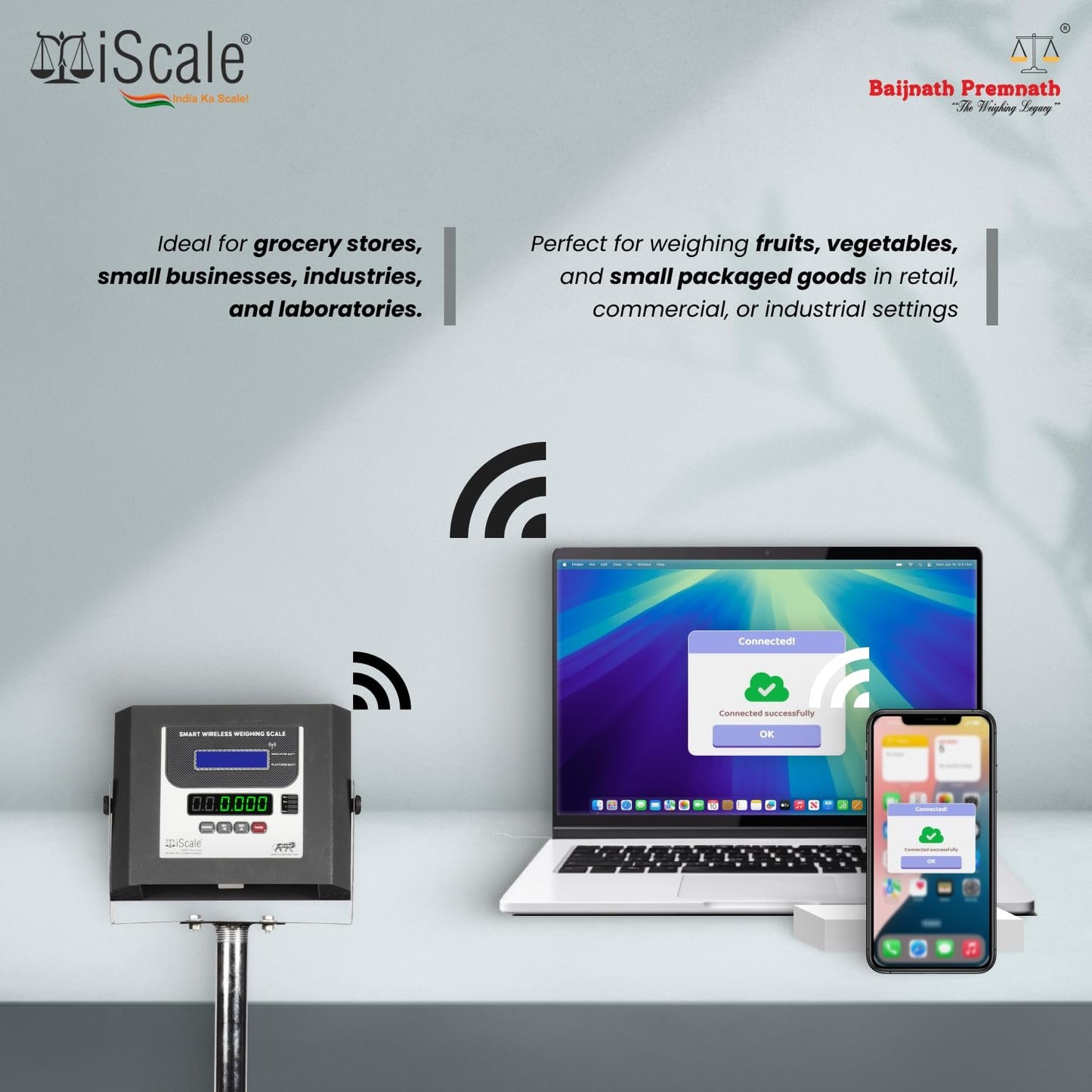 iScale W-500m Wireless Weighing Scale 500kg, 50g Accuracy | 600x600mm MS Platform | PC & Android App | Industrial & Commercial Use