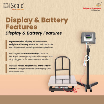iScale W-200s Wireless Weighing Scale 200kg, 20g Accuracy | 500x500mm SS Platform | PC & Android App | OIML & ISO Certified | Maintenance-Free Weight Machine for Shop, Industrial & Commercial Use