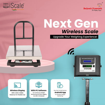 iScale W-100s Wireless Weighing Scale 100kg, 10g Accuracy | 400x400mm SS Platform | PC & Android App | OIML & ISO Certified | Maintenance-Free Weight Machine for Shop, Industrial & Commercial Use