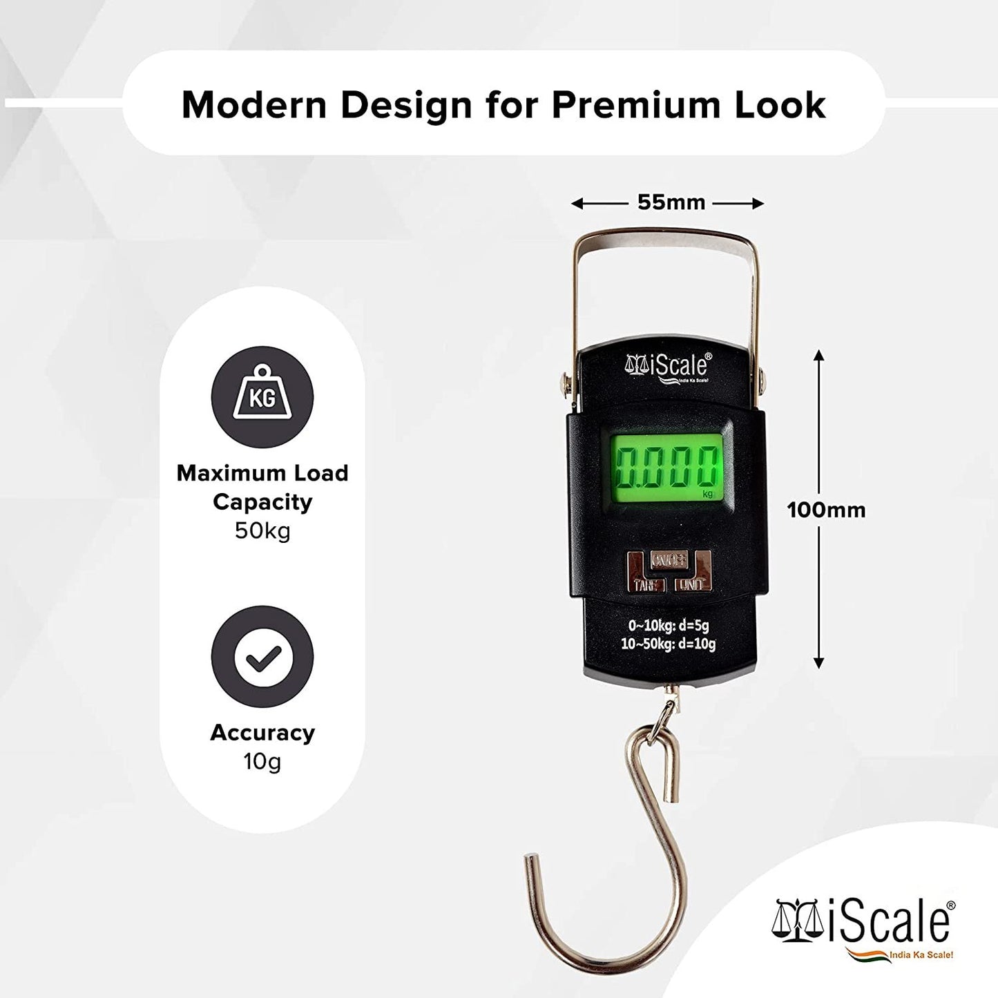 iScale Handy 50kg x 10g Digital Portable Hanging Weighing Scale with Stainless Steel Hook for Luggage, Cylinder, Fishing and Multipurpose Industrial Weighing Use(Not A Legal Scale for Commercial use)