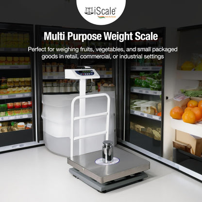 iScale P-100S: 100kg x 10g Commercial Scale with Weight Slip Printing by Built-in Thermal Printer, 400x400mm Stainless Steel Pan, Calibration Certificate Included