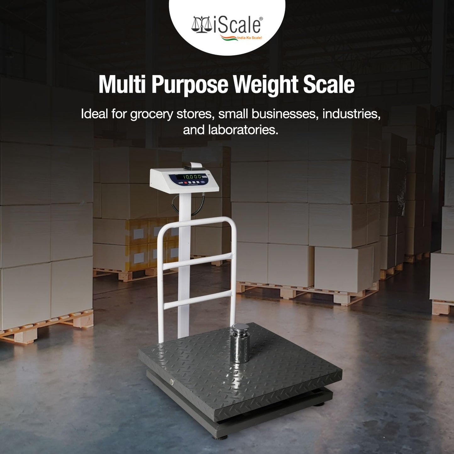 iScale P-500M: 500kg x 50g Commercial Scale with Weight Slip Printing by Built-in Thermal Printer, 600x600mm Mild Steel Chequered Platform, Calibration Certificate Included