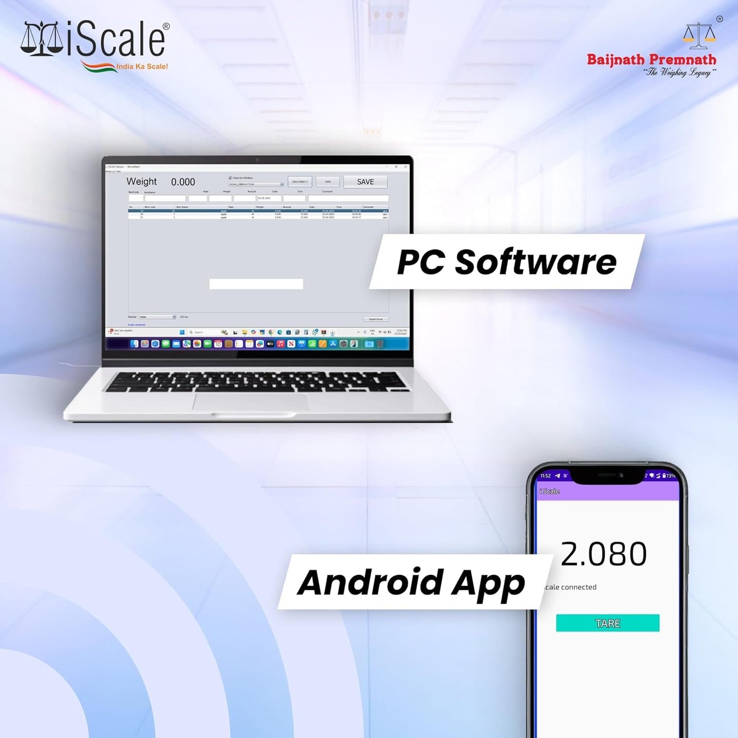 iScale W-100m Wireless Weighing Scale 100kg, 10g Accuracy | 400x400mm MS Platform | PC & Android App | OIML & ISO Certified | Maintenance-Free Weight Machine for Shop, Industrial & Commercial Use