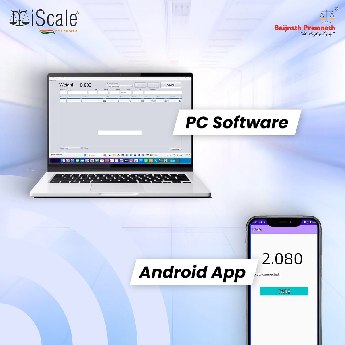iScale W-150m Wireless Weighing Scale 150kg, 20g Accuracy | 450x450mm MS Platform | PC & Android App | OIML & ISO Certified | Maintenance-Free Weight Machine for Shop, Industrial & Commercial Use