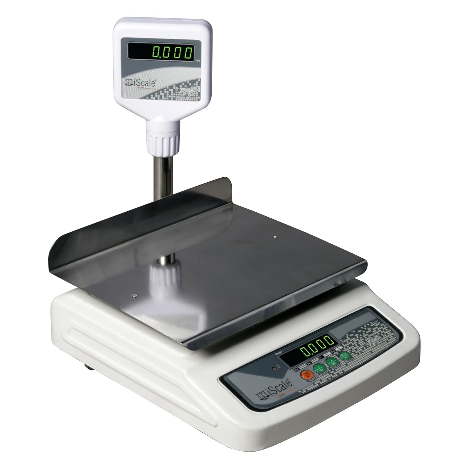 iScale i-05L, 30kg x 1g commercial scale with stamp & certificate, 250x300mm SS Pan, Front & Pole Green Display, Rechargeable
