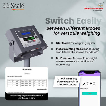 iScale W-500m Wireless Weighing Scale 500kg, 50g Accuracy | 600x600mm MS Platform | PC & Android App | Industrial & Commercial Use