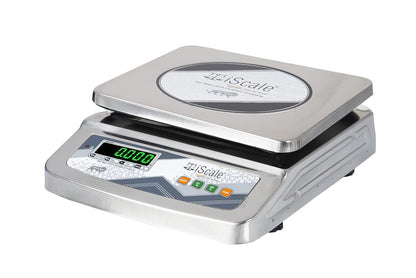 iScale i-07, 30kg x 1g commercial scale with stamp & certificate, 250x300mm SS Body, Front & Back Green Display, Chargeable