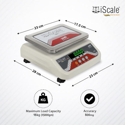 iScale S-04 15kg x 500mg Smart Bluetooth Scale | Stamp & Certificate | 175x225mm SS Pan | Free Android & Windows Weight Recording App | Front & Back Green Display