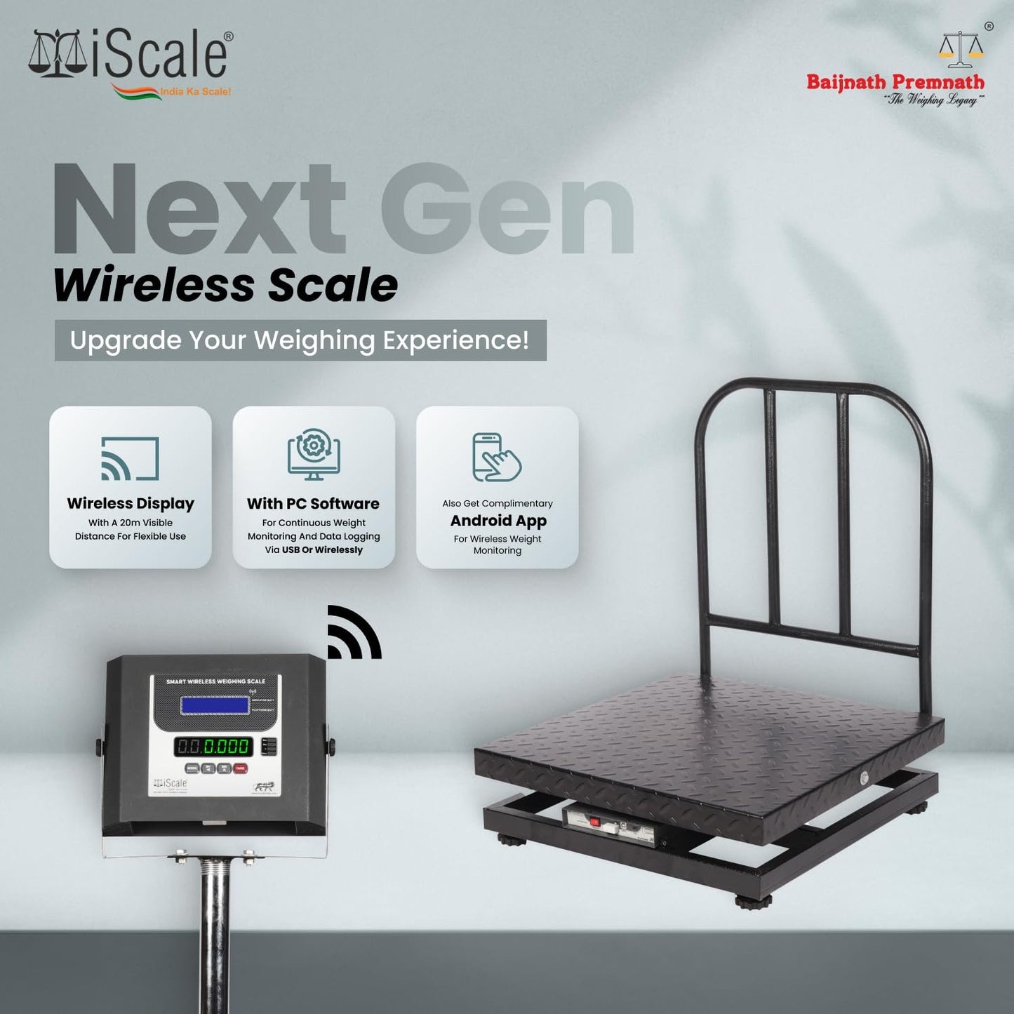 iScale W-500m Wireless Weighing Scale 500kg, 50g Accuracy | 600x600mm MS Platform | PC & Android App | Industrial & Commercial Use