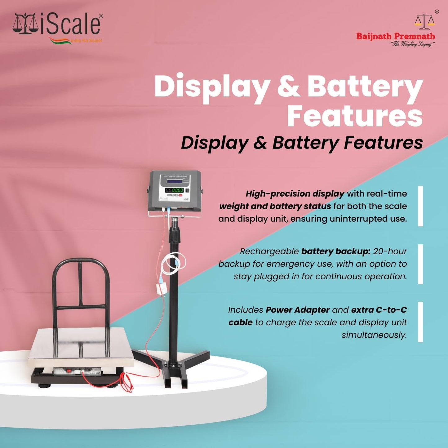 iScale W-100s Wireless Weighing Scale 100kg, 10g Accuracy | 400x400mm SS Platform | PC & Android App | OIML & ISO Certified | Maintenance-Free Weight Machine for Shop, Industrial & Commercial Use