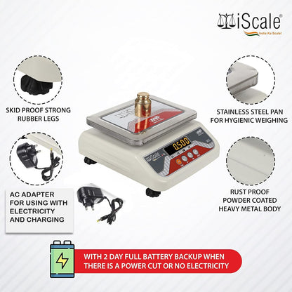 iScale i-03-RS232, 10kg x 1g commercial scale with stamp & certificate, 175x225mm SS Pan, Front & Back Red Display, Rechargeable