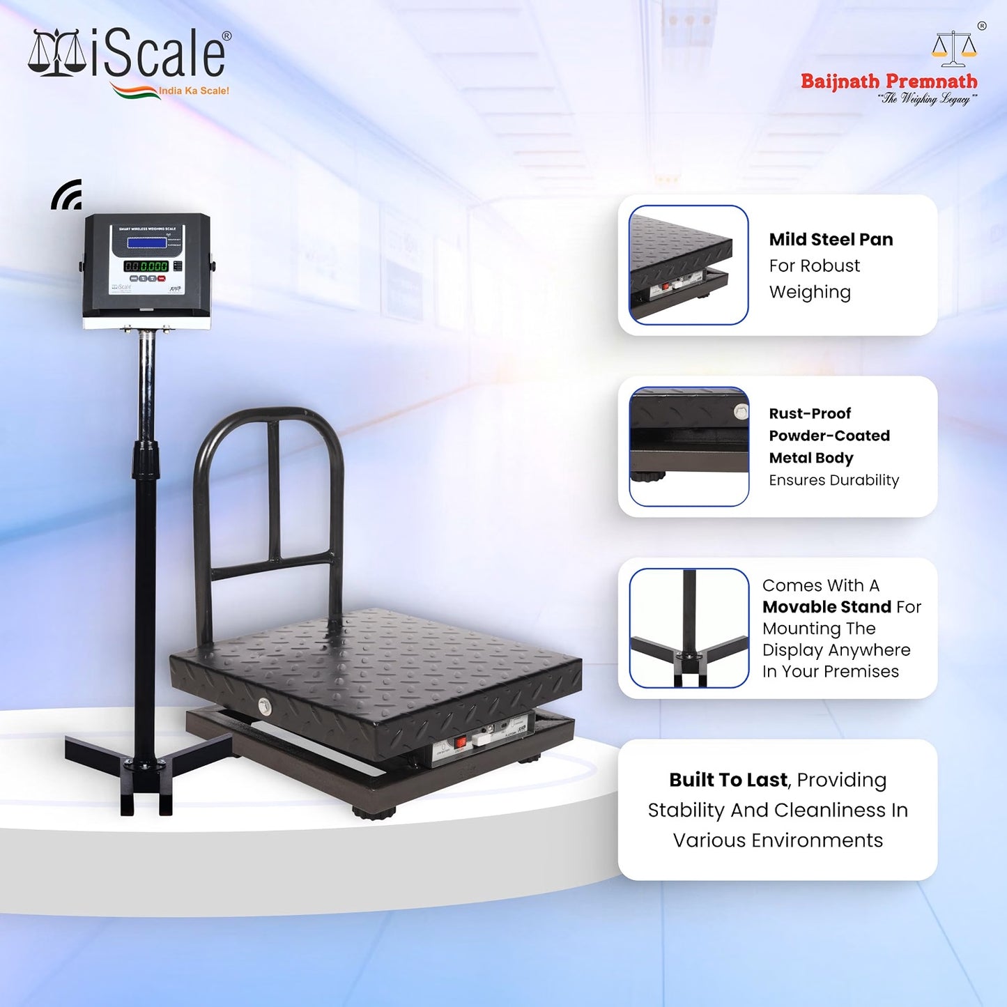 iScale W-150m Wireless Weighing Scale 150kg, 20g Accuracy | 450x450mm MS Platform | PC & Android App | OIML & ISO Certified | Maintenance-Free Weight Machine for Shop, Industrial & Commercial Use