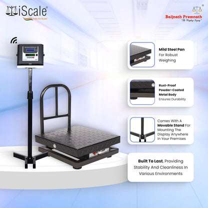 iScale W-150m Wireless Weighing Scale 150kg, 20g Accuracy | 450x450mm MS Platform | PC & Android App | OIML & ISO Certified | Maintenance-Free Weight Machine for Shop, Industrial & Commercial Use