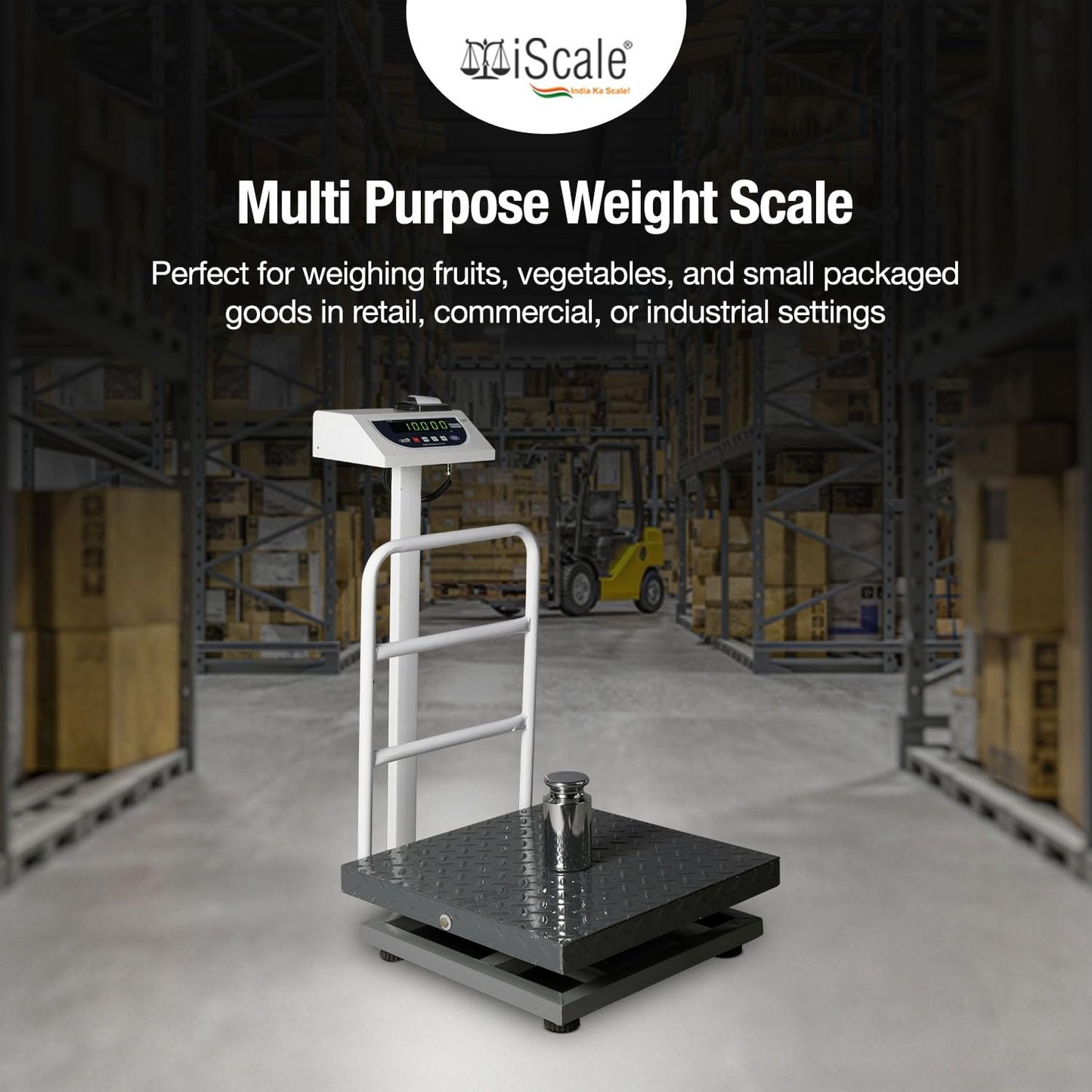 iScale P-150M: 150kg x 20g Commercial Scale with Weight Slip Printing by Built-in Thermal Printer, 450x450mm Mild Steel Chequered Platform, Calibration Certificate Included