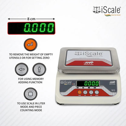 iScale i-04-RS232, 15kg x 200mg commercial scale with stamp & certificate, 175x225mm SS Pan, Front & Back Green Display, Rechargeable