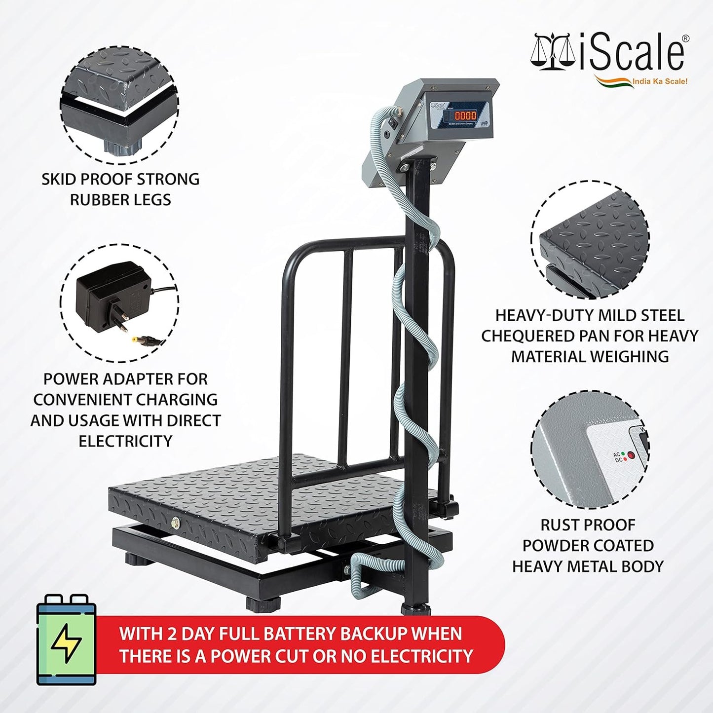 iScale i-17 Bluetooth Platform Scale | 200kg× 20g | MS Pan size 500x500mm | Front & Back Red Display | Free Android/Pc App Billing | For Commercial & Industrial Use