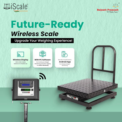 iScale W-200m Wireless Weighing Scale 200kg, 20g Accuracy | 500x500mm MS Platform | PC & Android App | OIML & ISO Certified | Maintenance-Free Weight Machine for Shop, Industrial & Commercial Use