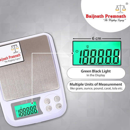 Baijnath Premnath DM-3 1000g (1kg) x 0.01g (10mg) Digital Jewellery Weighing Scale - Precision Scale for Gold, Silver, and Laboratory Use - Domestic & Research(Not A Legal Scale for Commercial use)