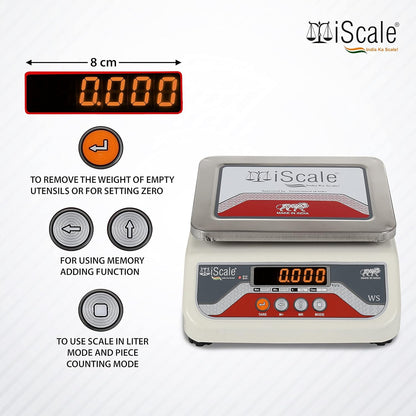 iScale i-03-RS232, 10kg x 1g commercial scale with stamp & certificate, 175x225mm SS Pan, Front & Back Red Display, Rechargeable