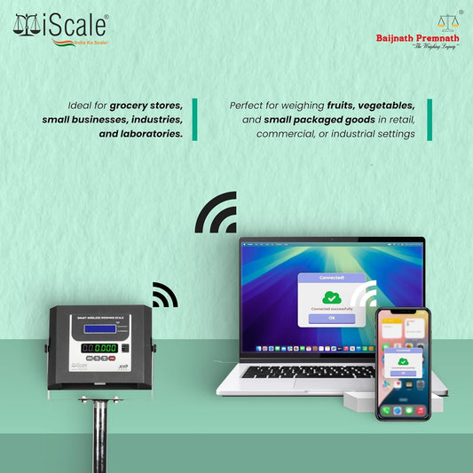 iScale W-200m Wireless Weighing Scale 200kg, 20g Accuracy | 500x500mm MS Platform | PC & Android App | OIML & ISO Certified | Maintenance-Free Weight Machine for Shop, Industrial & Commercial Use