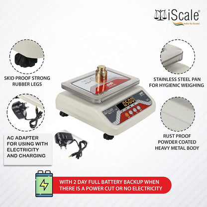 iScale S-03 10kg x 1g Smart Bluetooth Scale | Stamp & Certificate | 175x225mm SS Pan | Free Android & Windows Weight Recording App | Front & Front Back Red Display