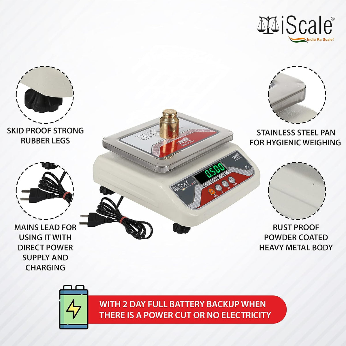 iScale S-04 15kg x 500mg Smart Bluetooth Scale | Stamp & Certificate | 175x225mm SS Pan | Free Android & Windows Weight Recording App | Front & Back Green Display