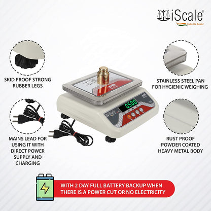 iScale S-04 15kg x 500mg Smart Bluetooth Scale | Stamp & Certificate | 175x225mm SS Pan | Free Android & Windows Weight Recording App | Front & Back Green Display