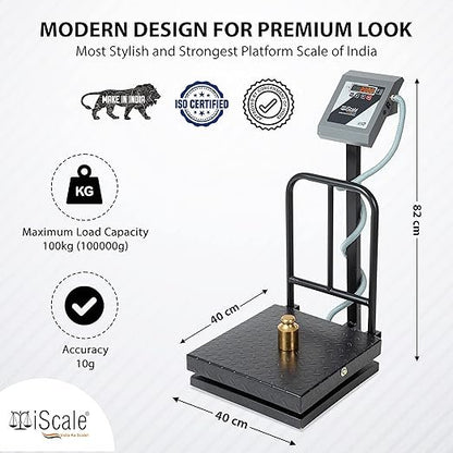 iScale i-13 Bluetooth Platform Scale | 100kg× 10g | MS Pan size 400x400mm | Front & Back Red Display | Free Android/Pc App Billing | For Commercial & Industrial Use