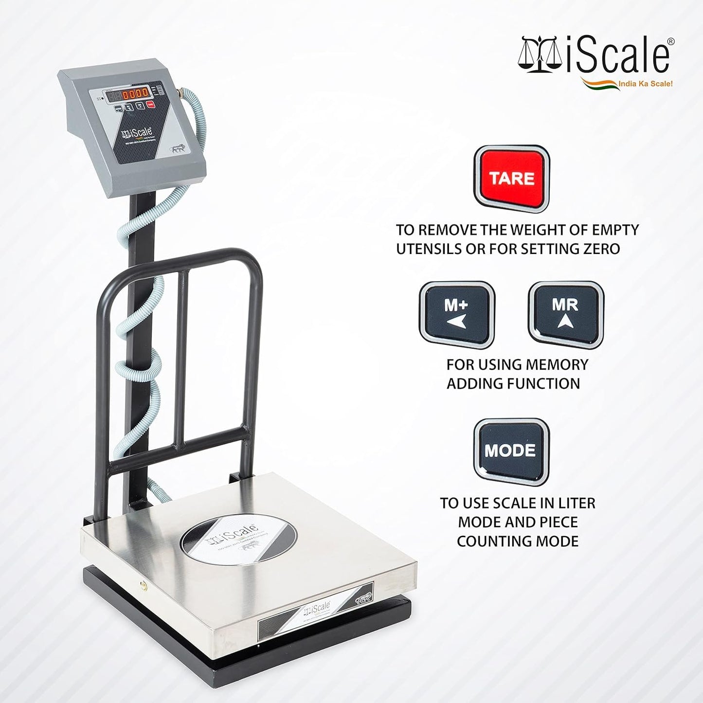 iScale i-12 Bluetooth Platform Scale | 100kg× 10g | SS Pan size 400x400mm | Front & Back Red Display | Free Android/Pc App Billing | For Commercial & Industrial Use