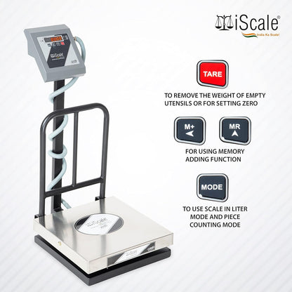 iScale i-12 Bluetooth Platform Scale | 100kg× 10g | SS Pan size 400x400mm | Front & Back Red Display | Free Android/Pc App Billing | For Commercial & Industrial Use