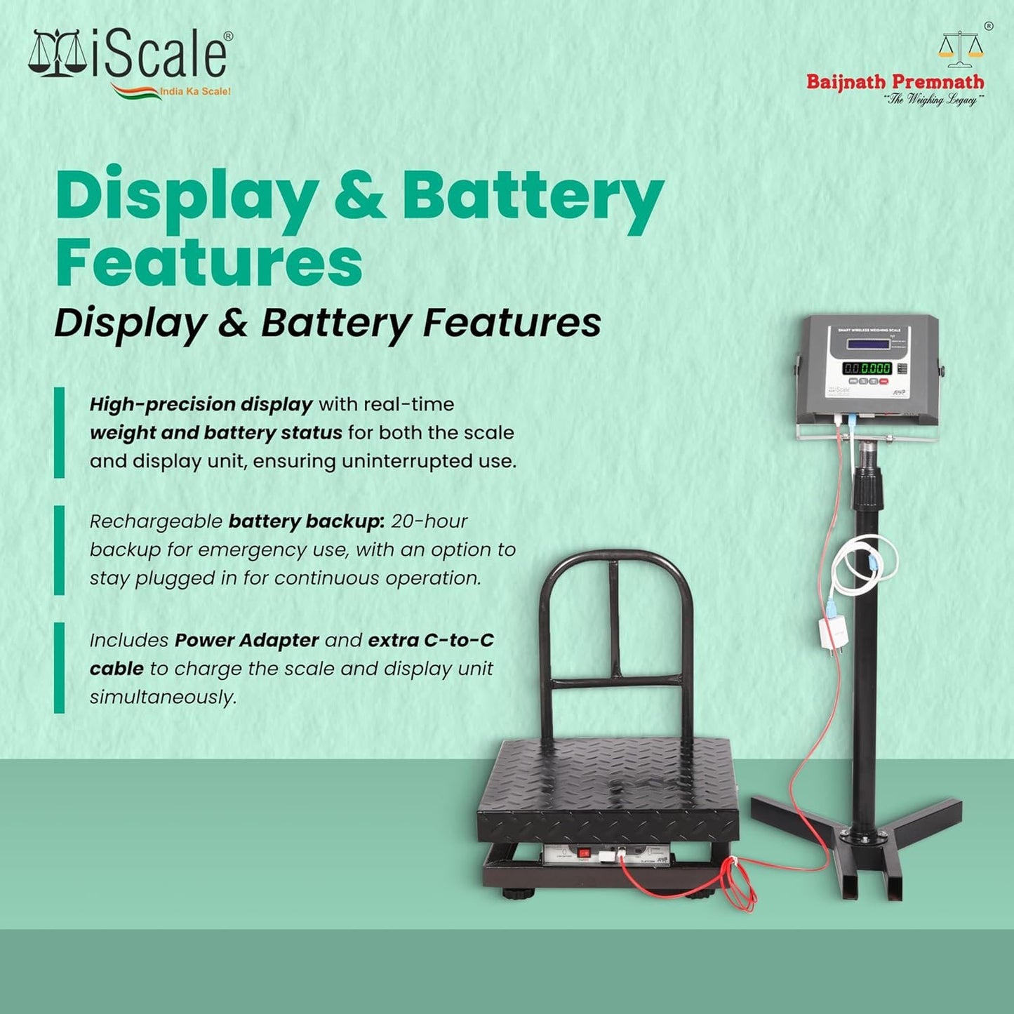 iScale W-200m Wireless Weighing Scale 200kg, 20g Accuracy | 500x500mm MS Platform | PC & Android App | OIML & ISO Certified | Maintenance-Free Weight Machine for Shop, Industrial & Commercial Use