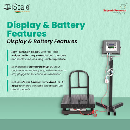 iScale W-200m Wireless Weighing Scale 200kg, 20g Accuracy | 500x500mm MS Platform | PC & Android App | OIML & ISO Certified | Maintenance-Free Weight Machine for Shop, Industrial & Commercial Use