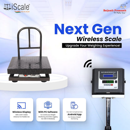 iScale W-150m Wireless Weighing Scale 150kg, 20g Accuracy | 450x450mm MS Platform | PC & Android App | OIML & ISO Certified | Maintenance-Free Weight Machine for Shop, Industrial & Commercial Use